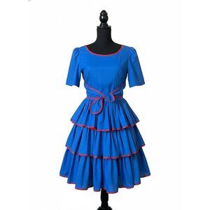 Vintage The Square Dance Dress Co. Dress - Ruffled Full Circle Skirt - Sz 6 blue